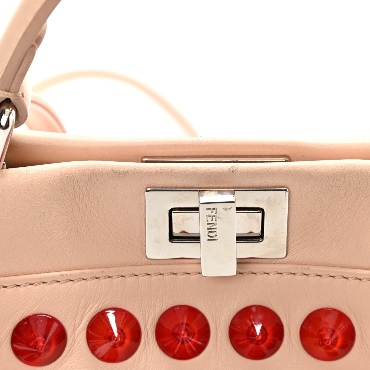 Fendi Nappa Studded Mini Peekaboo Iconic Satchel Light Pink Red 11 of 16