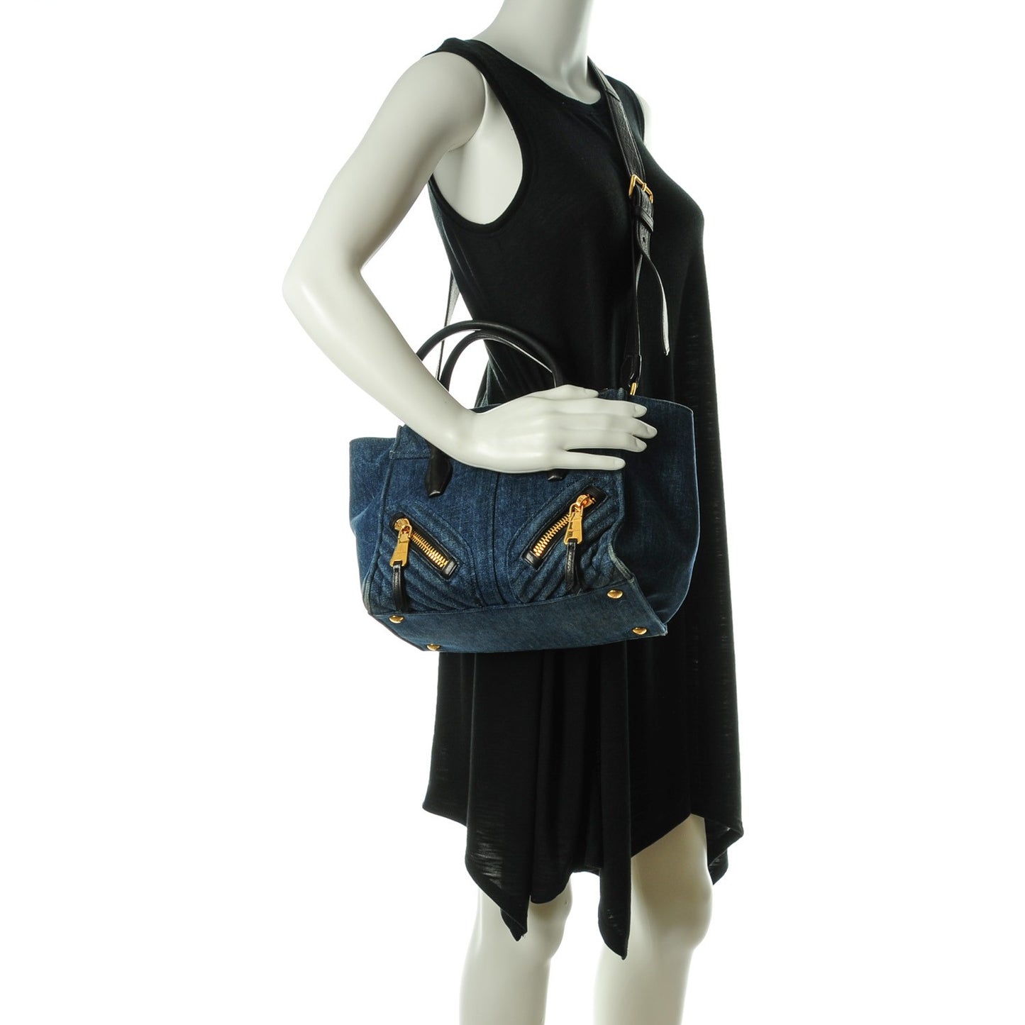 Denim Matelasse Biker Tote Avio