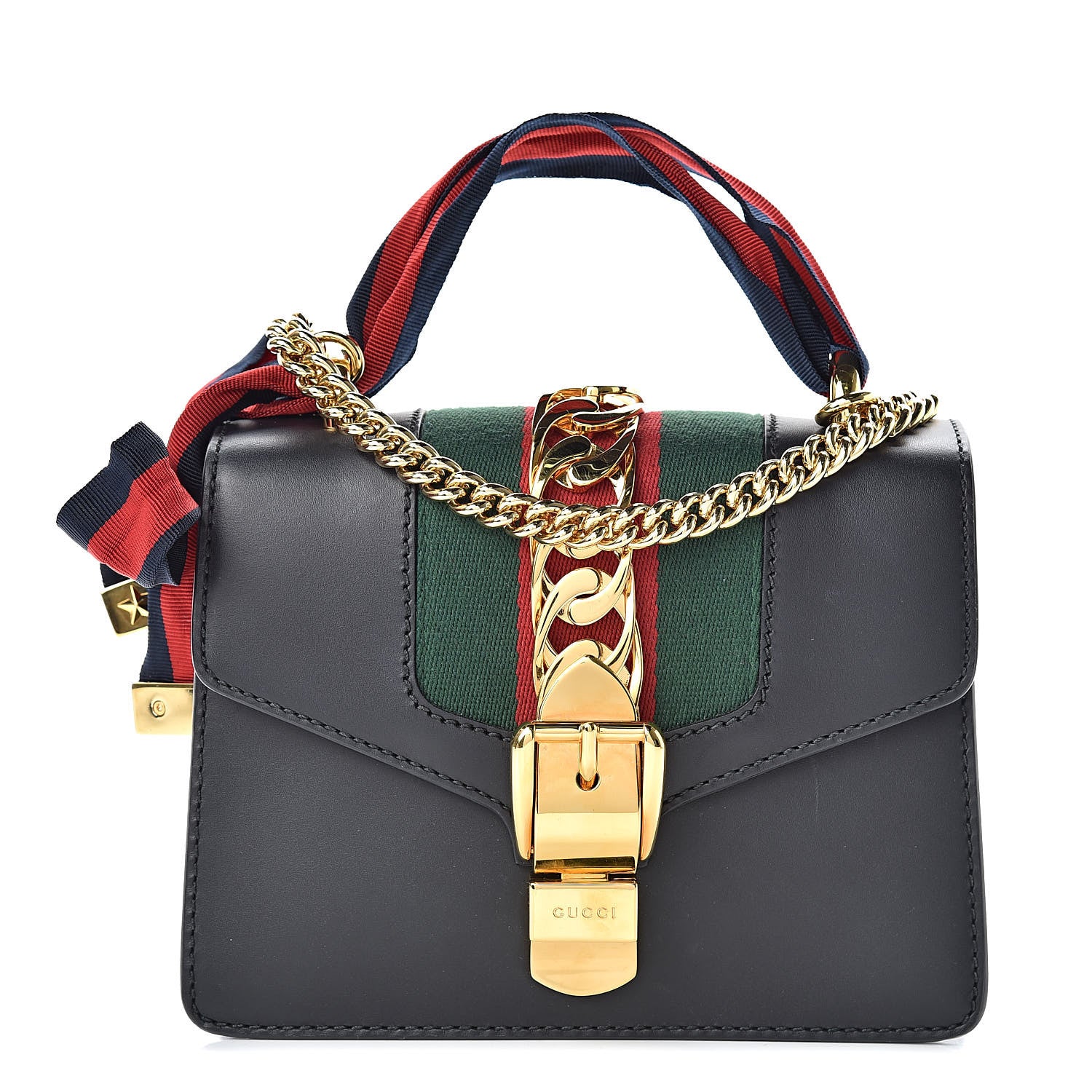 Gucci Calfskin Mini Sylvie Chain Shoulder Bag Black 1 of 18