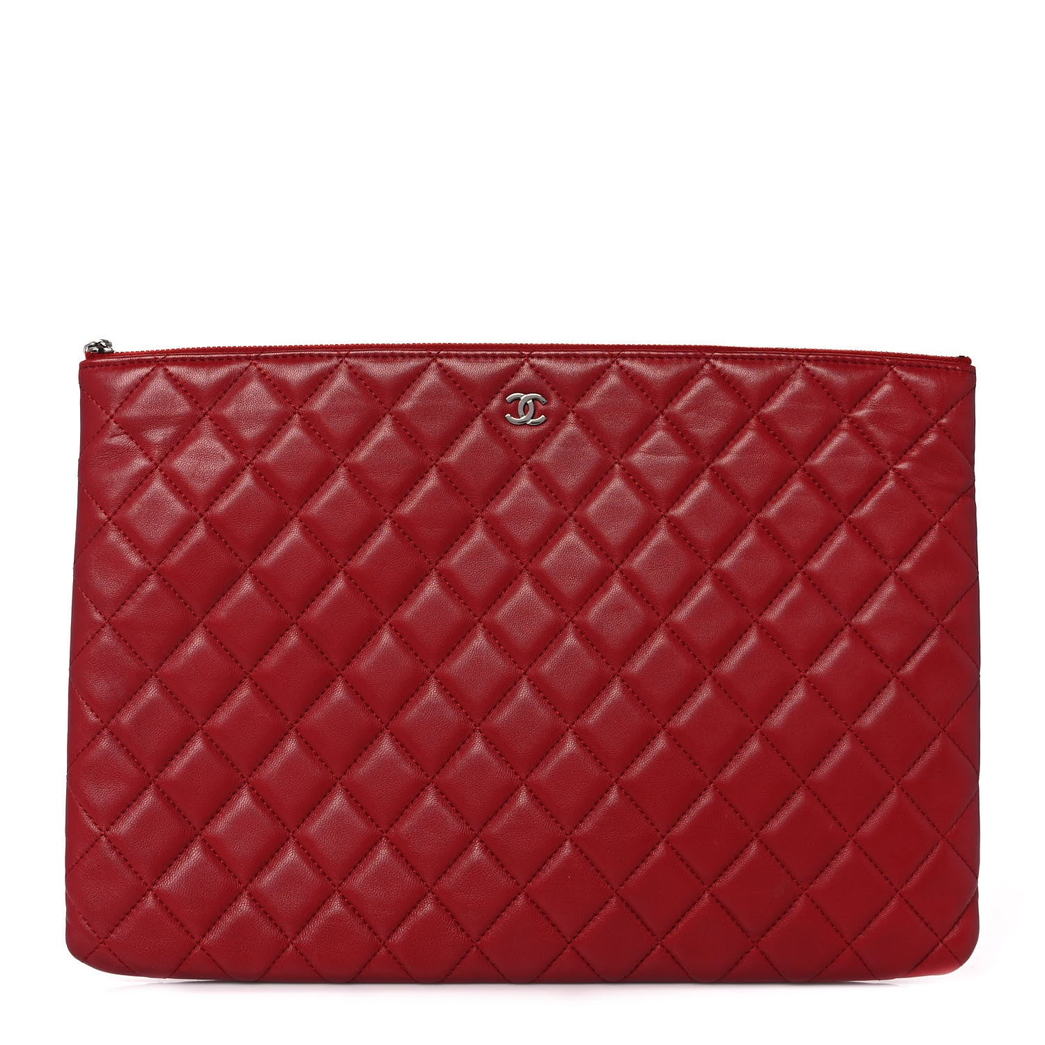 Chanel Lambskin Quilted Large Cosmetic Case Red 1 of 9