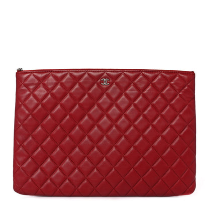 Chanel Lambskin Quilted Large Cosmetic Case Red 1 of 9
