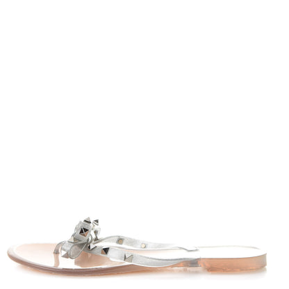 Valentino Garavani PVC Jelly Glitter Rockstud Bow Thong Sandals 40 Silver 1 of 9