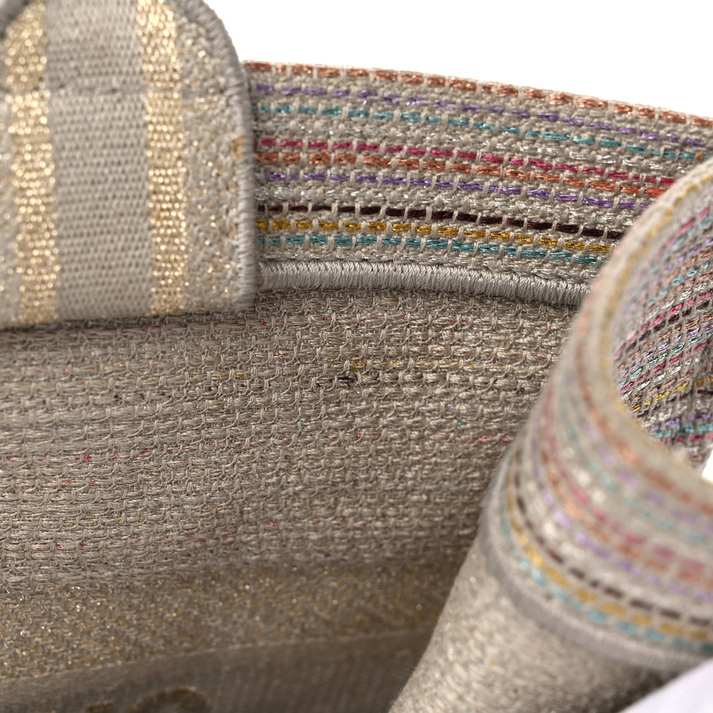 Canvas Embroidered Medium Stripes Book Tote Beige Multicolor