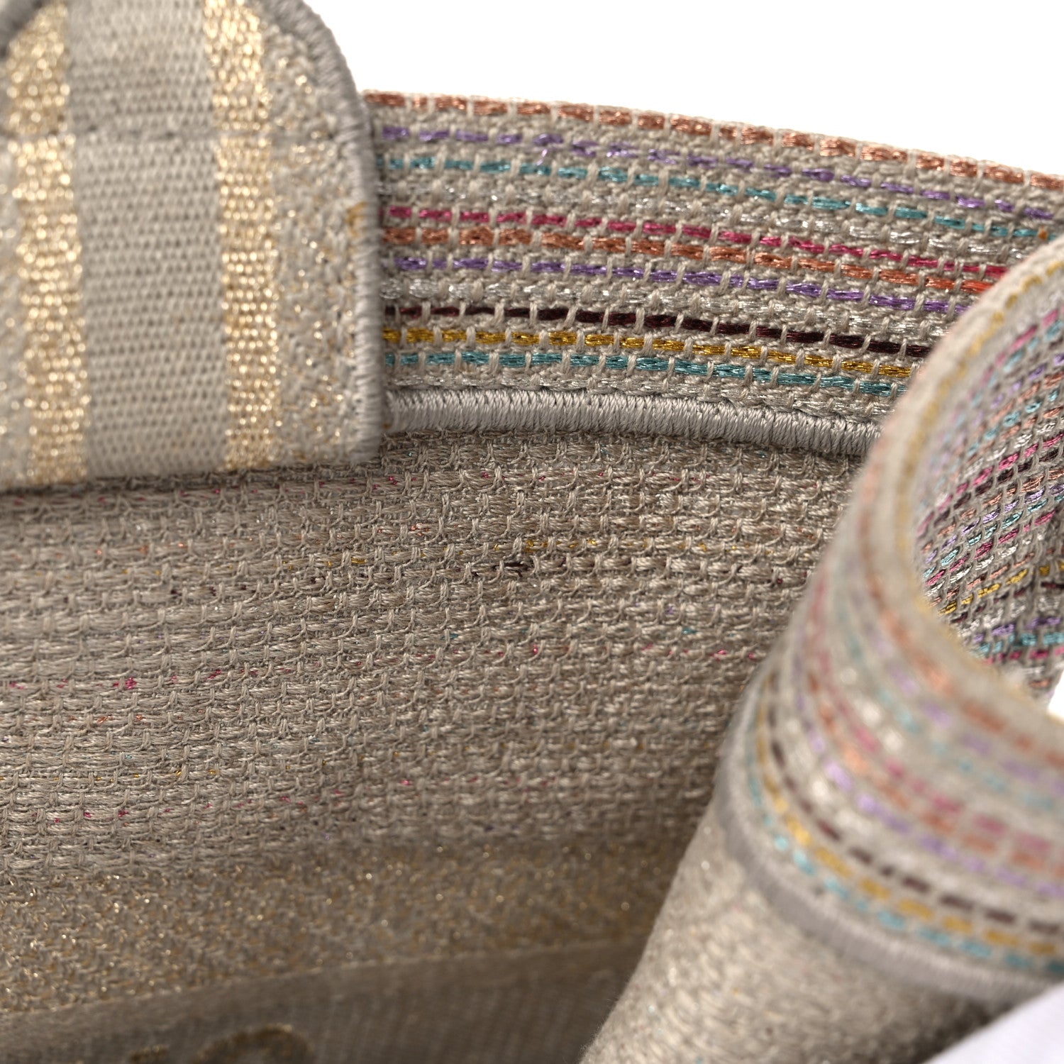 Christian Dior Canvas Embroidered Medium Stripes Book Tote Beige Multicolor 13 of 15