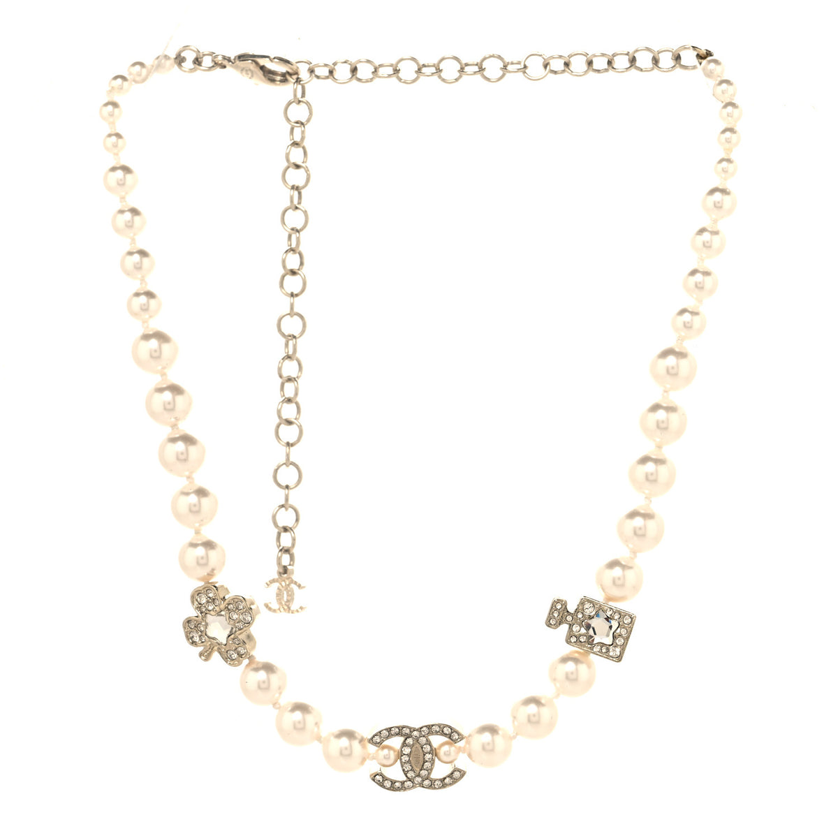 Chanel Pearl Crystal CC Short Charm Necklace Gold 3 of 5