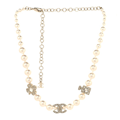Chanel Pearl Crystal CC Short Charm Necklace Gold 3 of 5