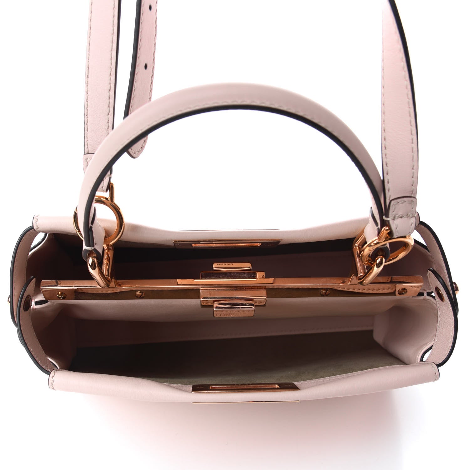 Fendi Vitello Seta Shiny Nappa Medium Peekaboo Iconic Satchel Egg Shell 5 of 8