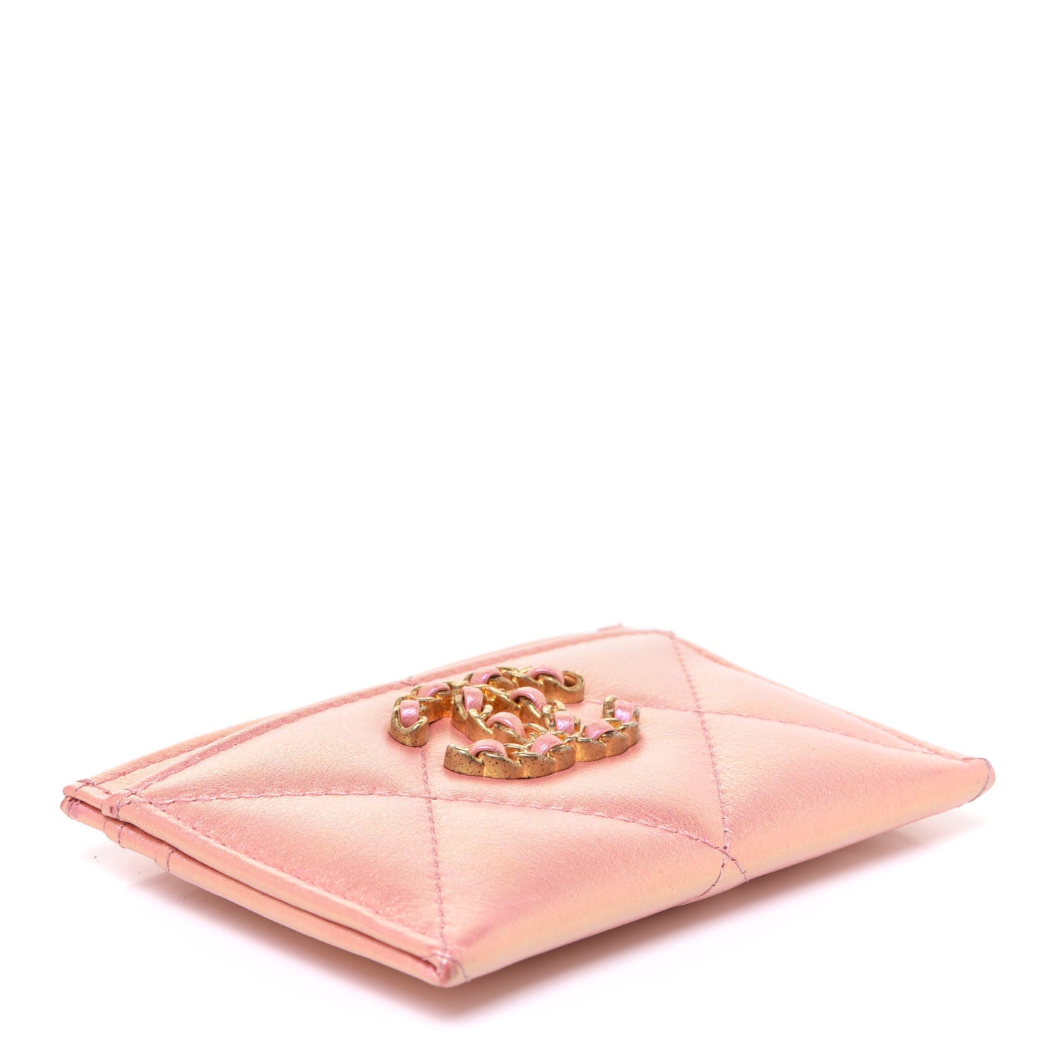 Chanel Iridescent Calfskin Quilted Chanel 19 Card Holder Pink 4 of 9