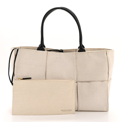 Bottega Veneta Canvas Maxi Intrecciato Medium Arco Tote Beige Black 3 of 14