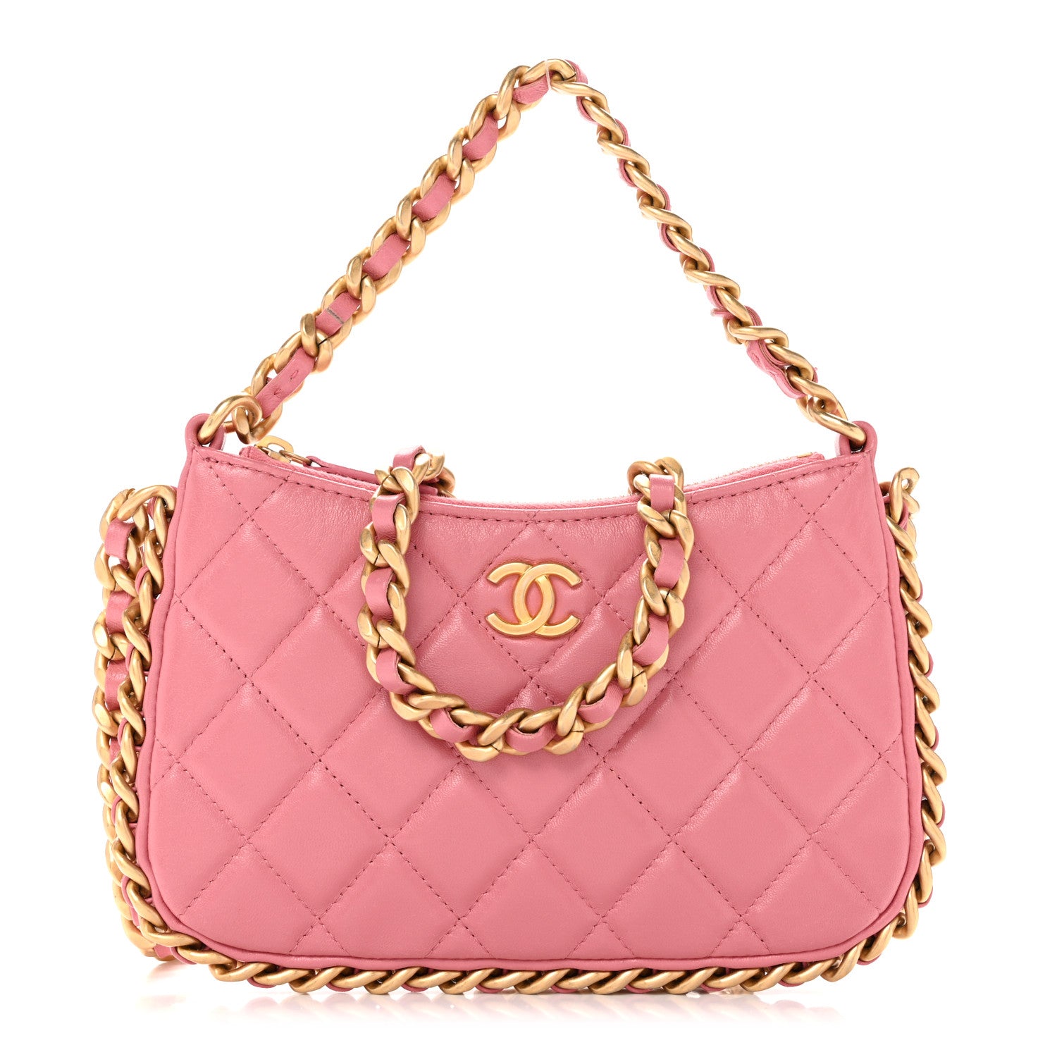 Chanel Lambskin Quilted Chain Around Top Handle Mini Bag Pink 1 of 13