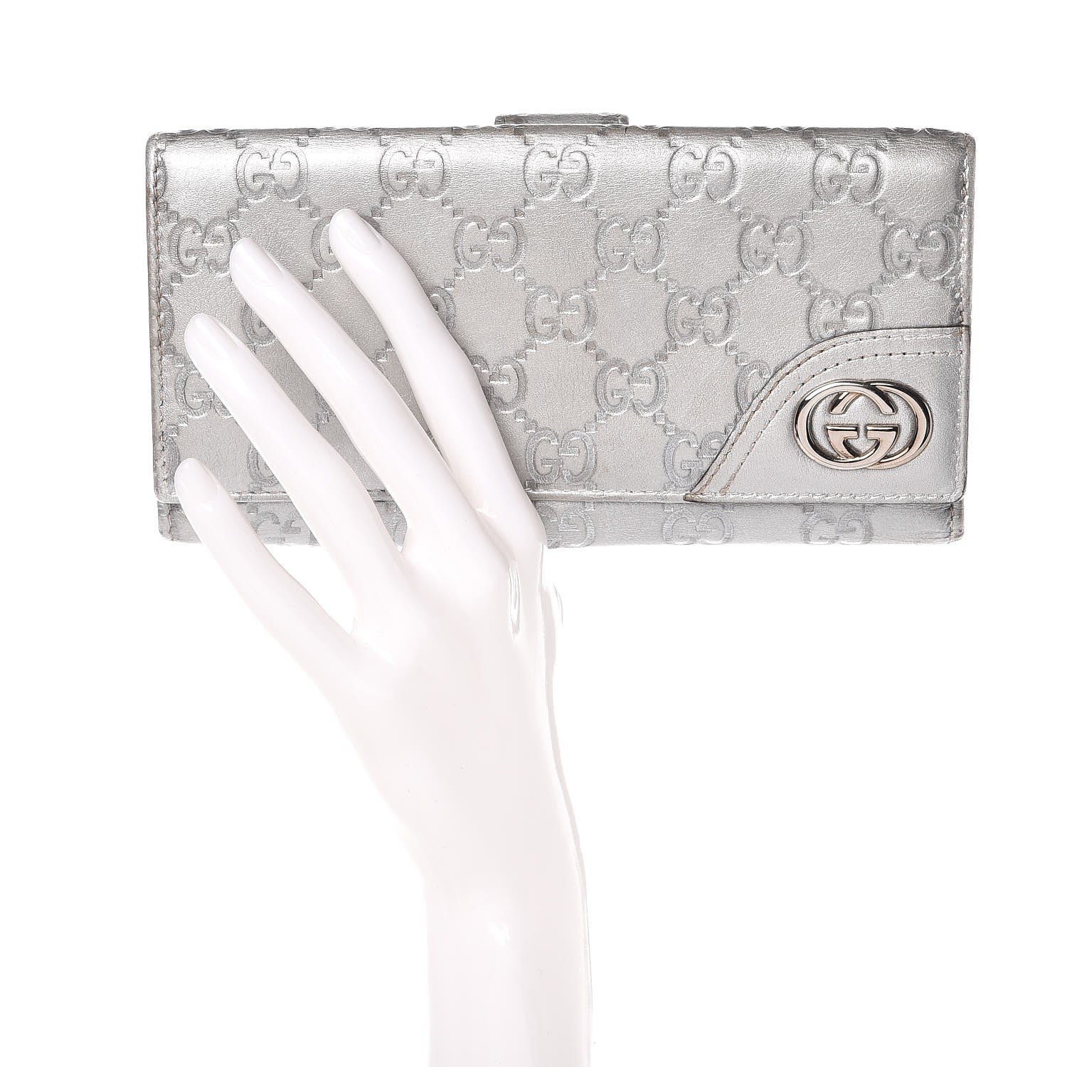 Gucci Guccissima New Britt Continental Snap Wallet Silver 2 of 9