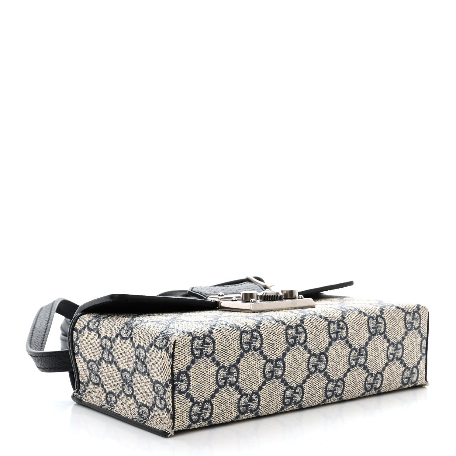 Gucci GG Supreme Monogram Textured Dollar Calfskin Web Mini Padlock Top Handle Shoulder Bag Beige Blue 4 of 11