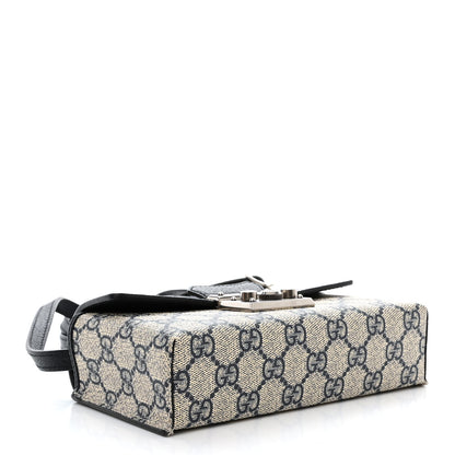 Gucci GG Supreme Monogram Textured Dollar Calfskin Web Mini Padlock Top Handle Shoulder Bag Beige Blue 4 of 11