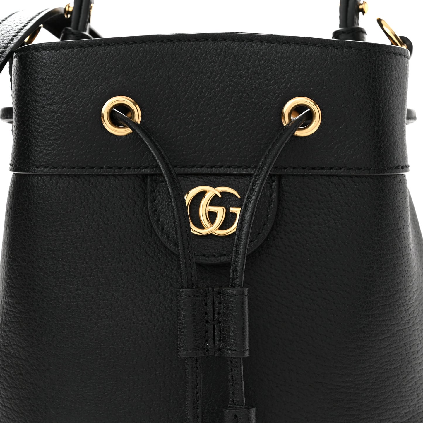 Glazed Textured Calfskin Web Small Ophidia Bucket Bag Black