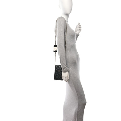 Chanel Lambskin Quilted Mini Camellia Bow Phone Holder Black 2 of 9