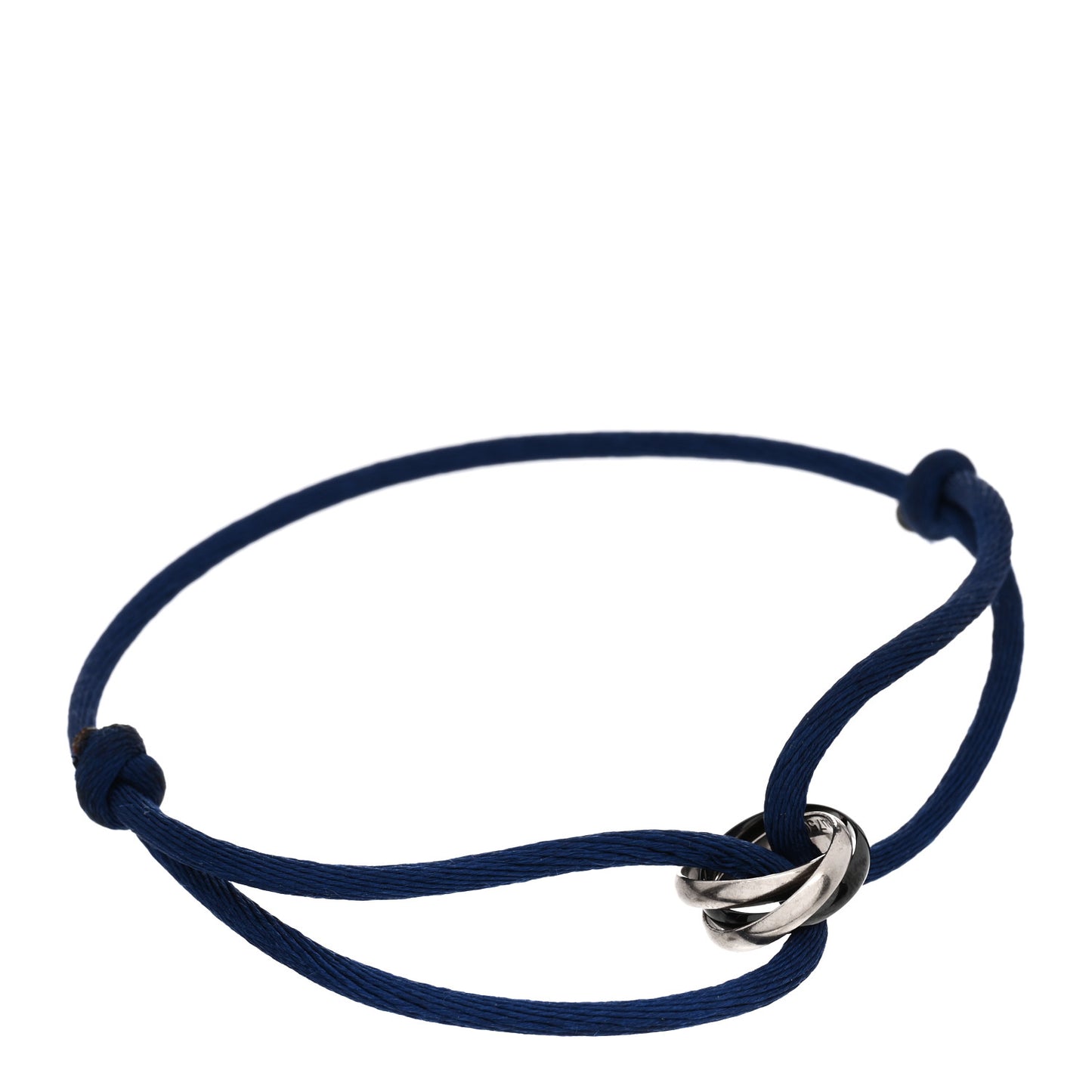 18K White Gold Ceramic Trinity Cord Bracelet Blue