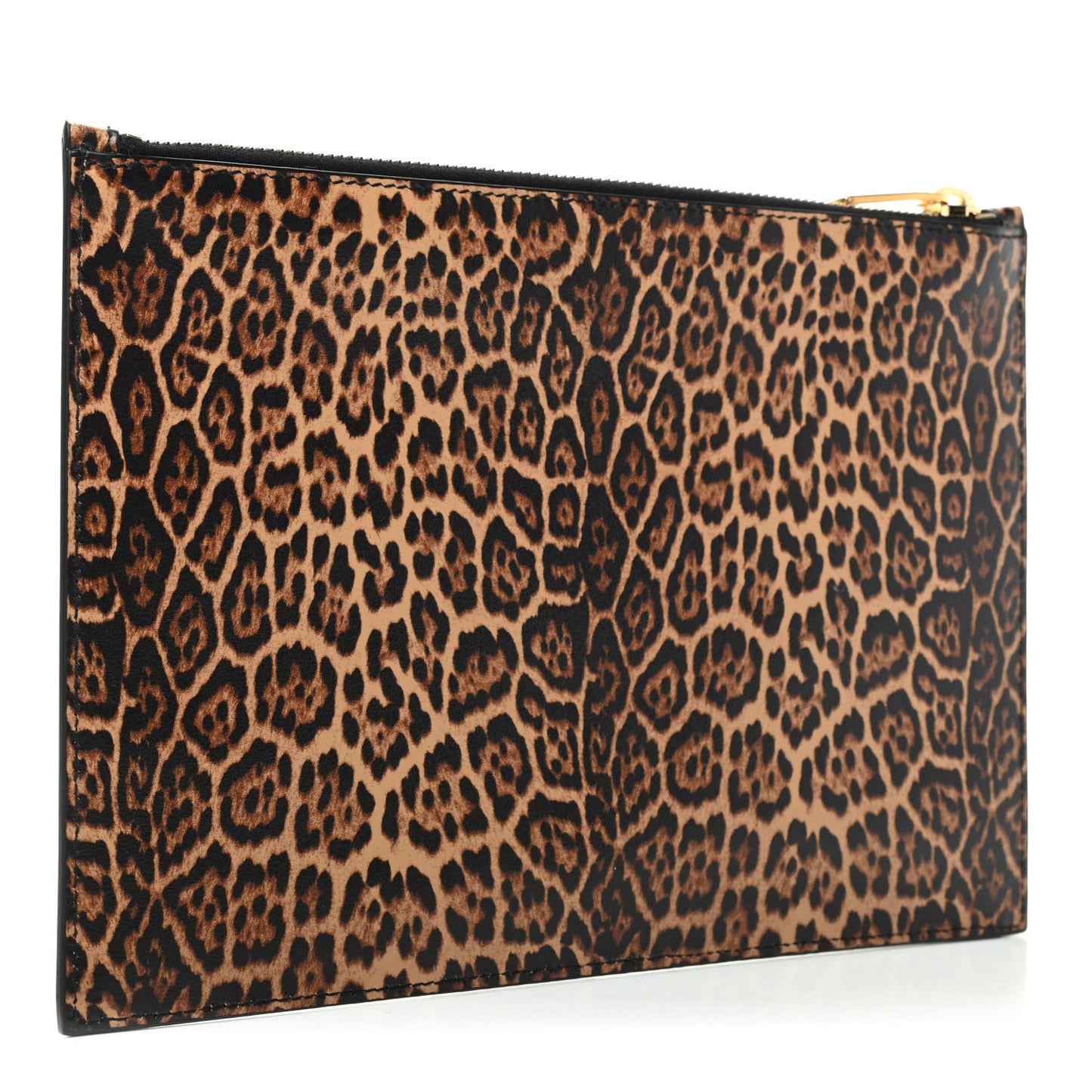 Calfskin Leopard Printed Medium Zip Clutch