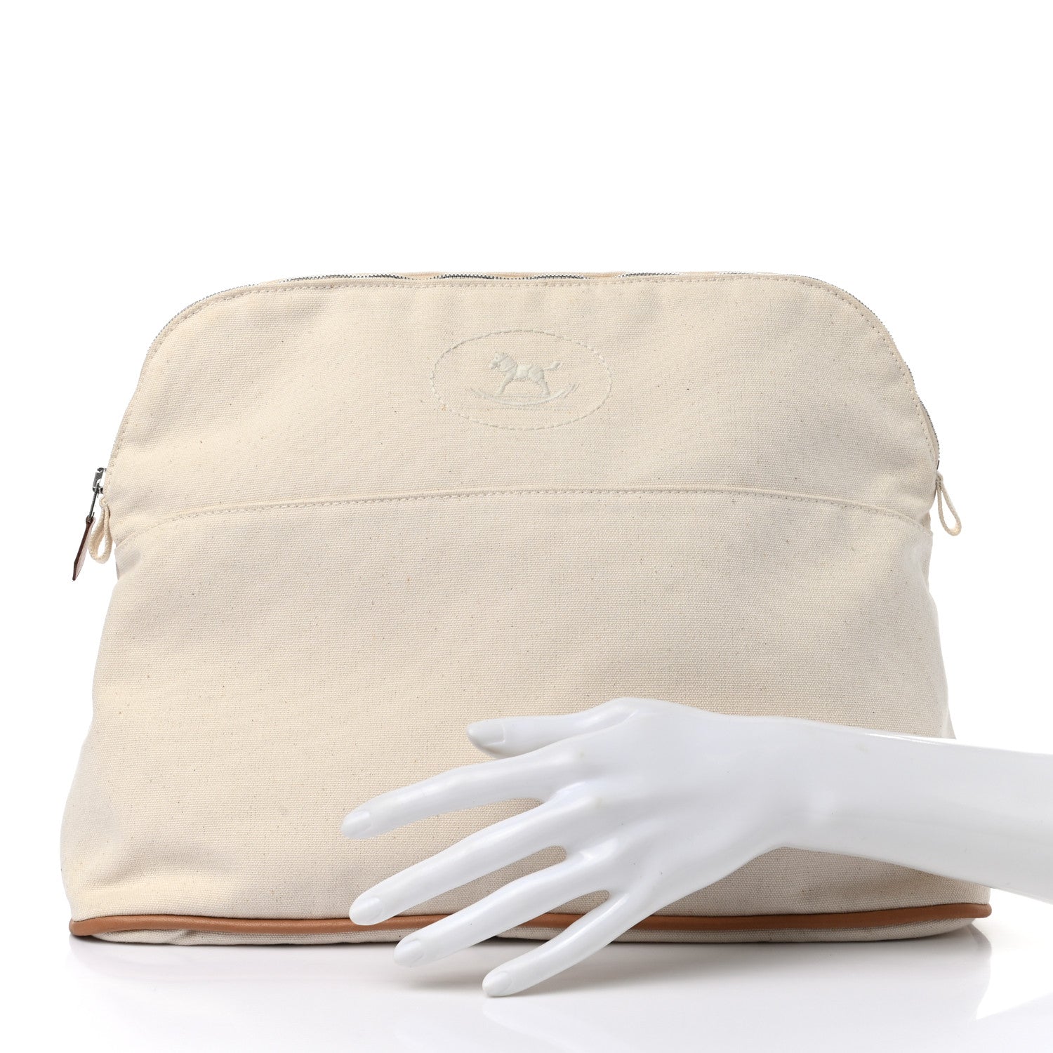 Hermes Cotton Canvas Mini Bolide Travel Cosmetic Pouch White 2 of 9