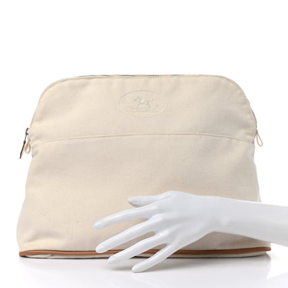 Hermes Cotton Canvas Mini Bolide Travel Cosmetic Pouch White 2 of 9
