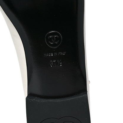 Chanel Lambskin Patent Calfskin Cap Toe Ankle Chain Ballerina Flats 37.5 White Black 6 of 10