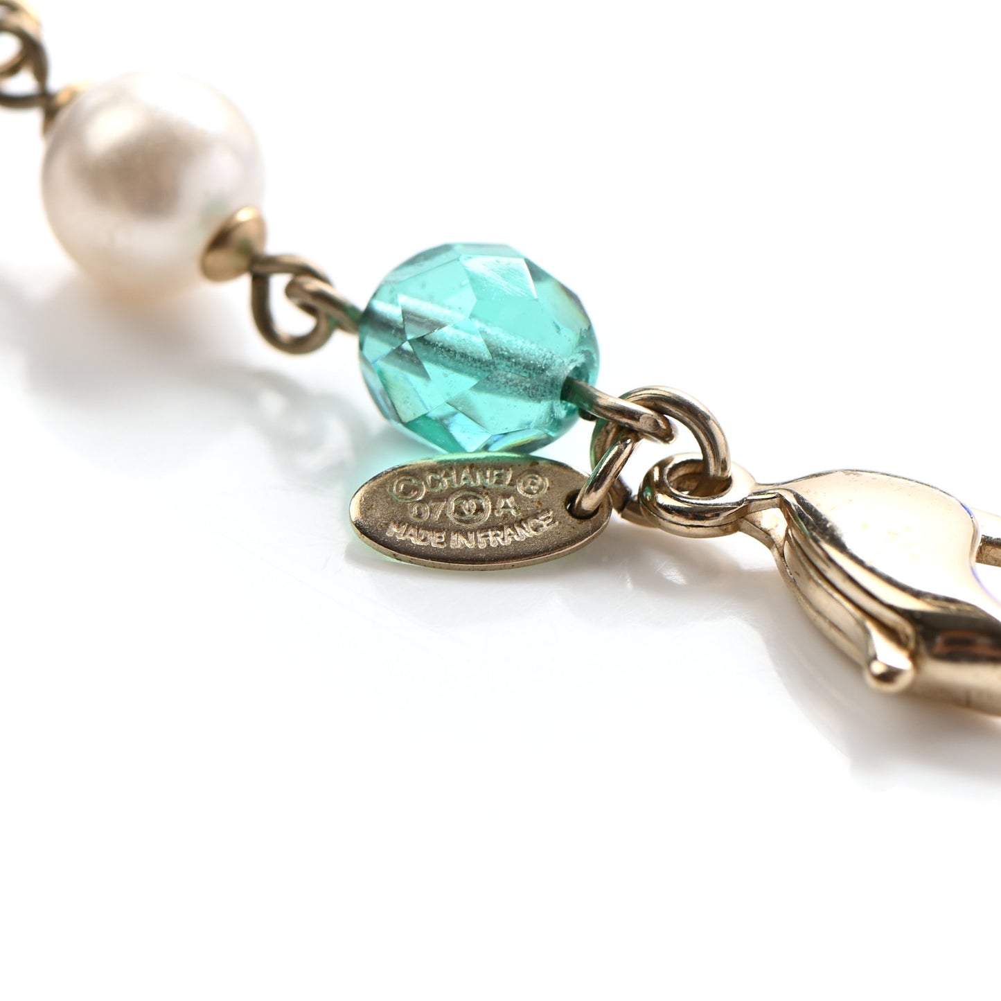 Ruthenium Pearl Beaded CC Short Necklace Silver Blue