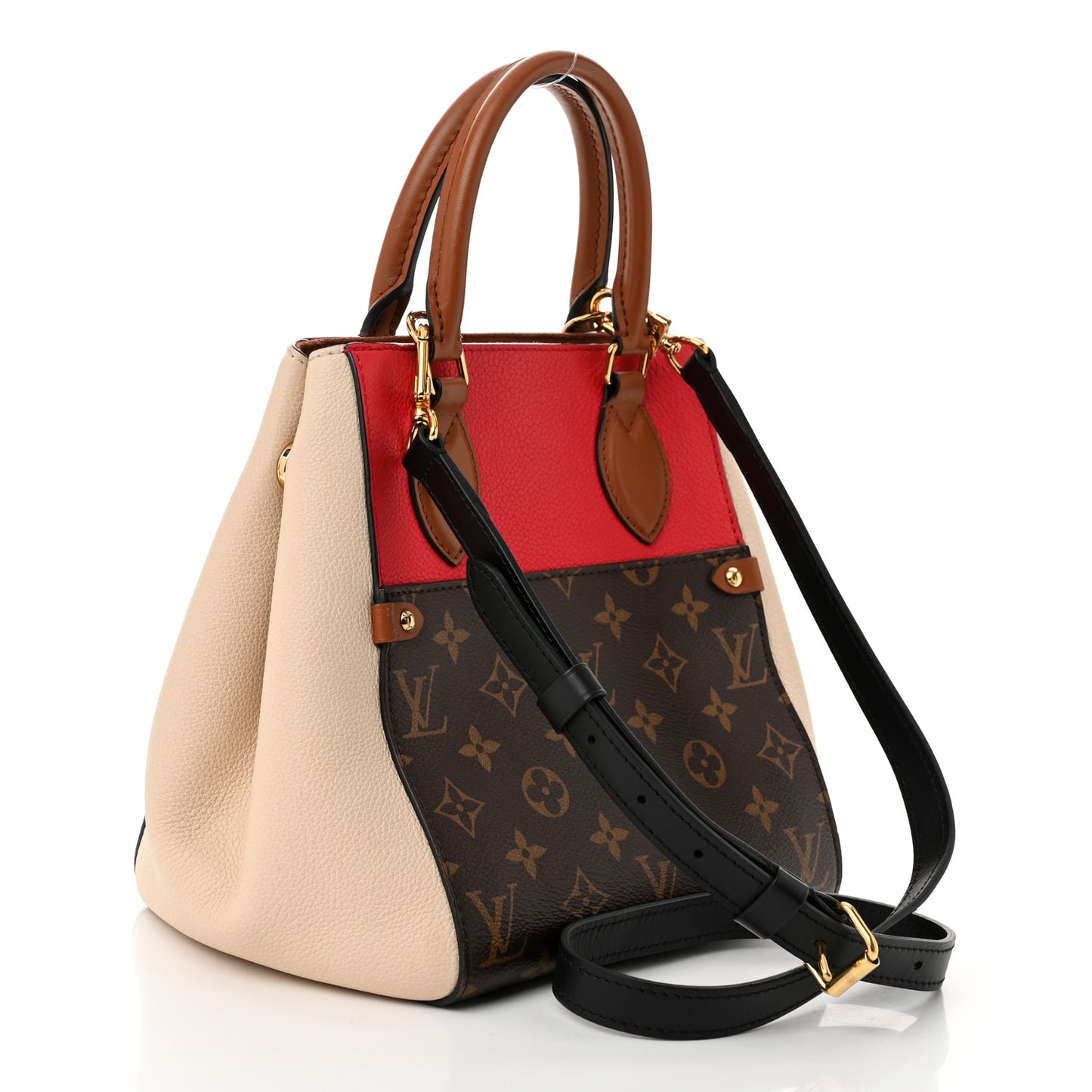 Calfskin Monogram Fold Tote PM Cerise Cream Black