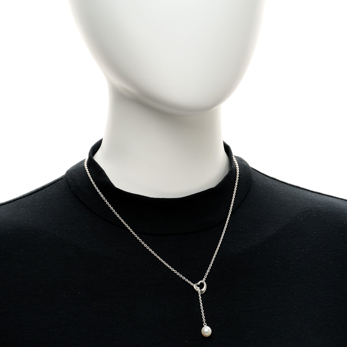 Sterling Silver Cultured Pearl 7.5-8mm Elsa Peretti Open Heart Lariat Necklace