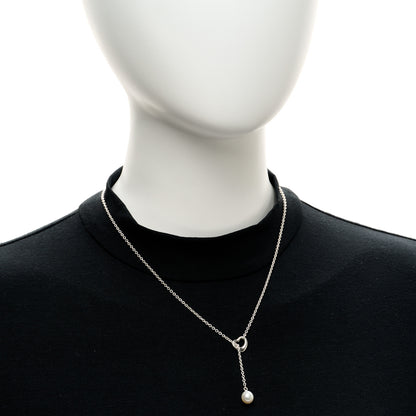 Tiffany Sterling Silver Cultured Pearl 7.5-8mm Elsa Peretti Open Heart Lariat Necklace 2 of 5