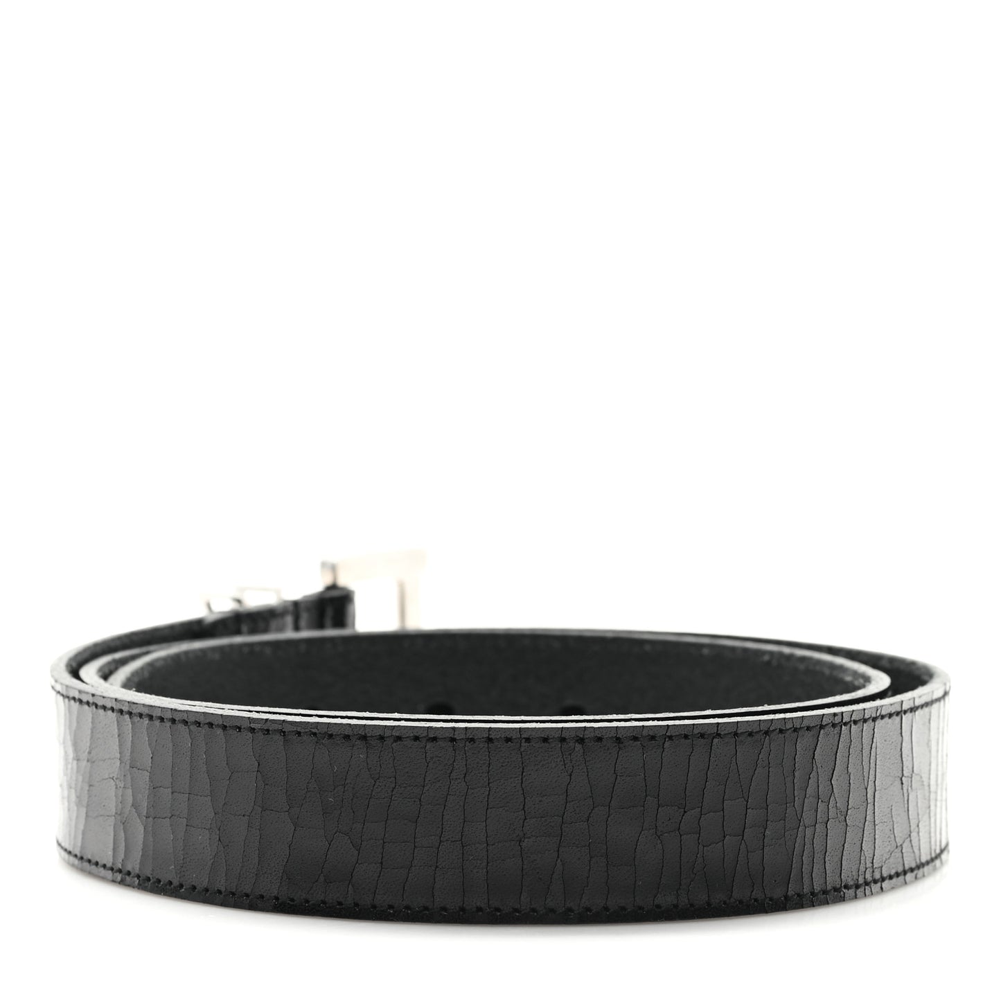 Vegetable Browny Craquele Monogram Square Buckle Belt 85 34 Black