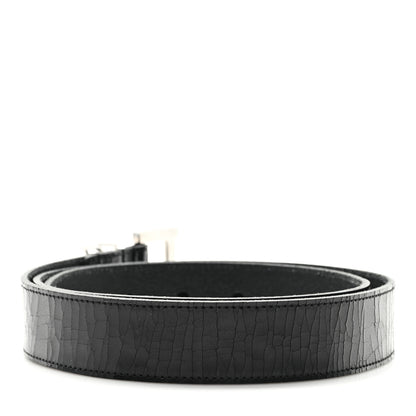 Saint Laurent Vegetable Browny Craquele Monogram Square Buckle Belt 85 34 Black 2 of 6