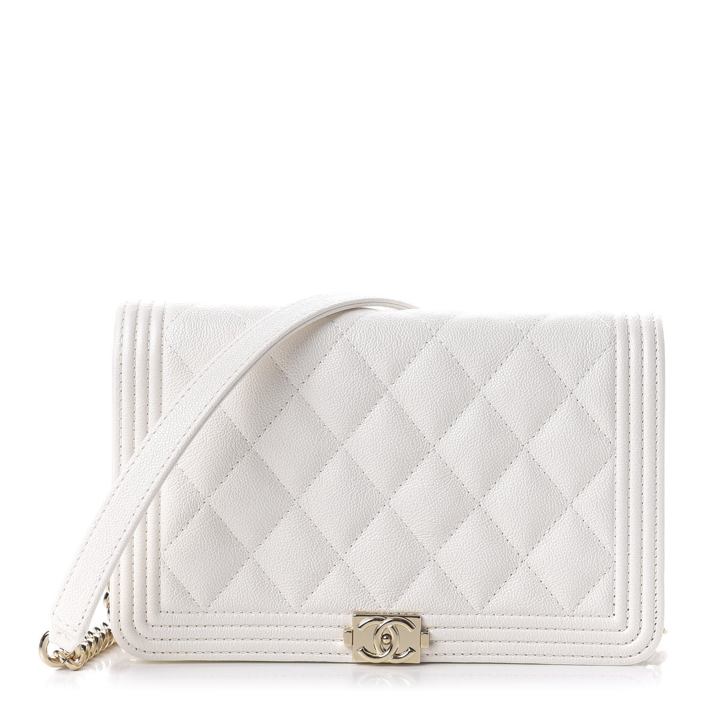 Caviar Quilted Boy Wallet On Chain WOC White