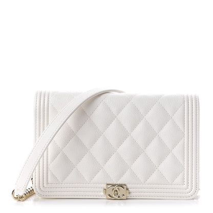 Chanel Caviar Quilted Boy Wallet On Chain WOC White 1 of 12