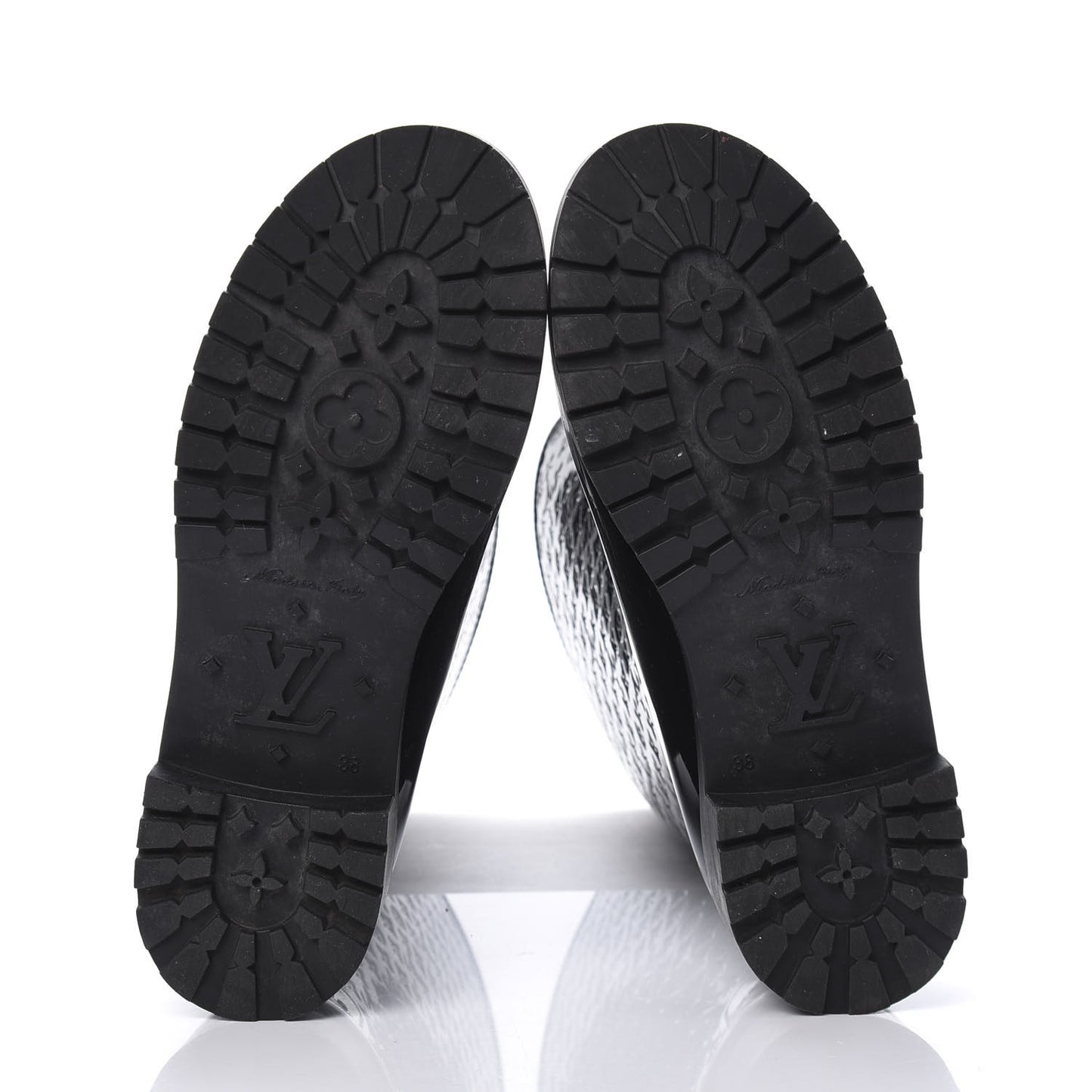 Rubber Embossed Monogram Splash Rain Boots 38 Black