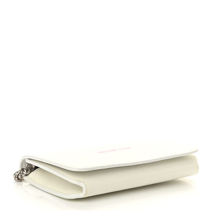 Balenciaga Grained Calfskin Logo Cash Phone Holder Wallet On Chain White Fluo Pink 4 of 9