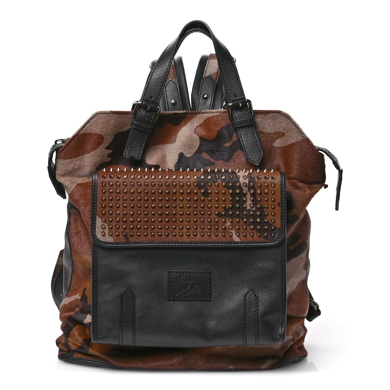 Christian Louboutin Pony Hair Calfskin Spikes Syd Backpack Coffee Bronze Black 1 of 12