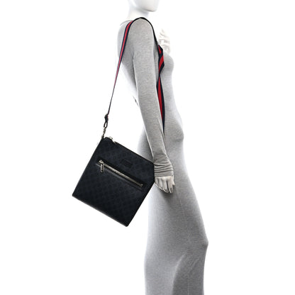 Gucci GG Supreme Monogram Appia Calfskin Web Flat Messenger Bag Black Grey 2 of 11