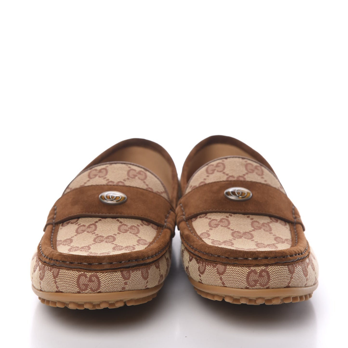 GG Monogram Suede Mens Driver Loafers 9 Beige Ruggine Cuir