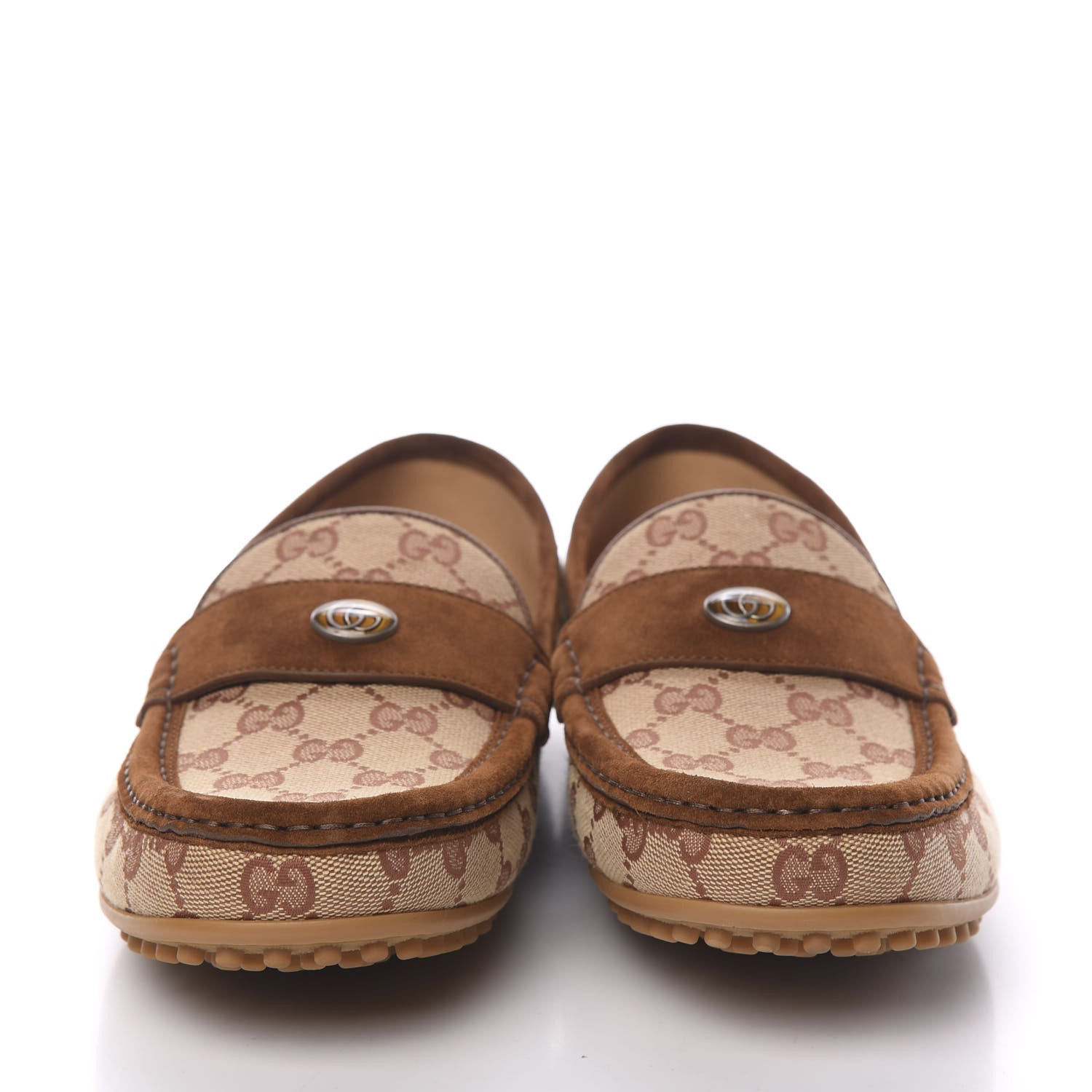 Gucci GG Monogram Suede Mens Driver Loafers 9 Beige Ruggine Cuir 2 of 11