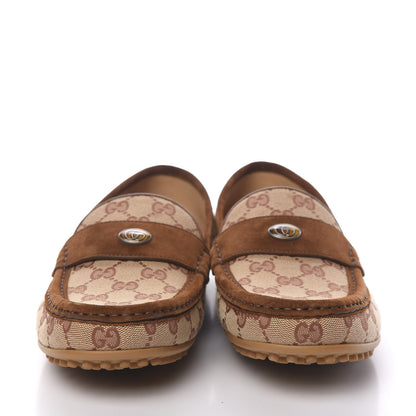 Gucci GG Monogram Suede Mens Driver Loafers 9 Beige Ruggine Cuir 2 of 11