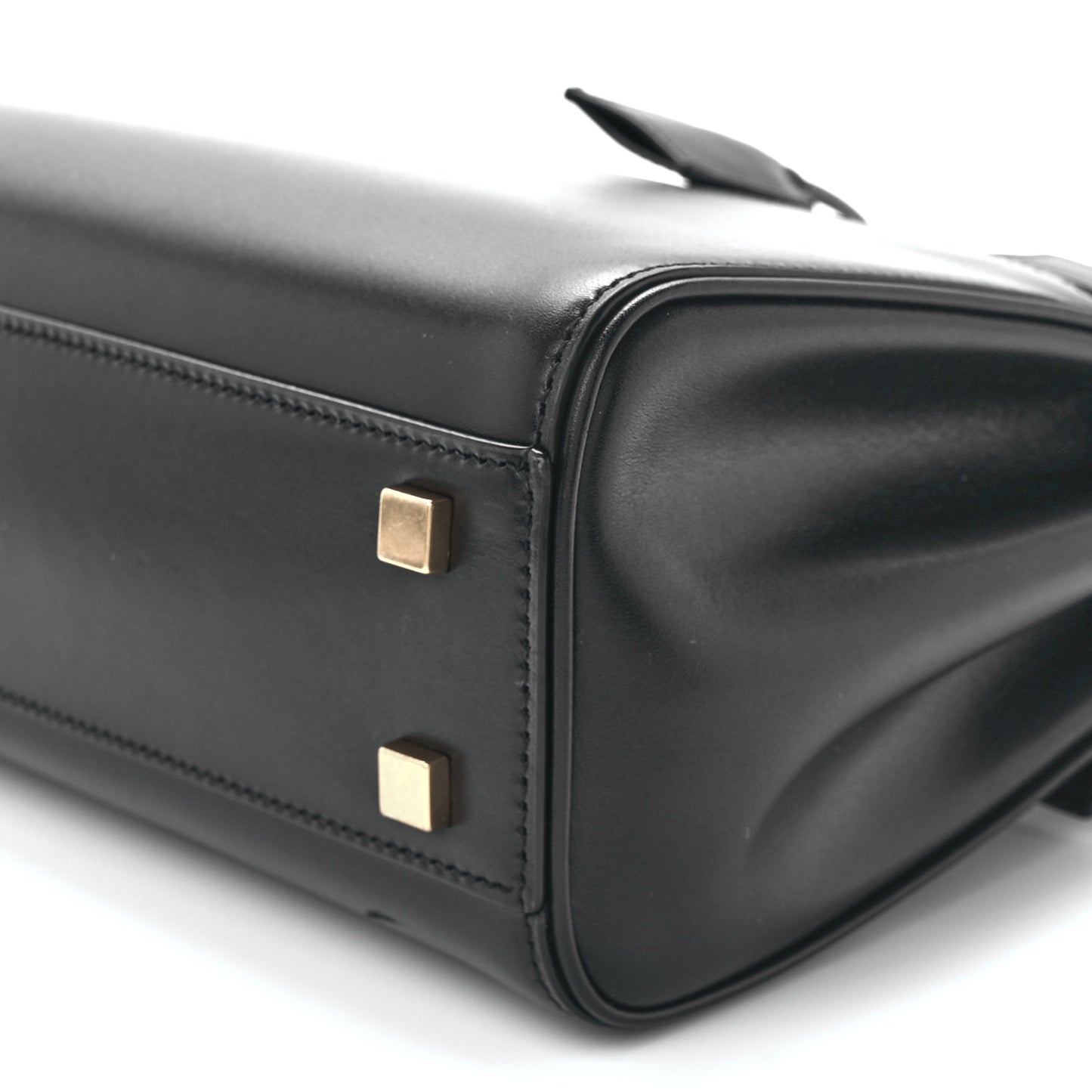 Shiny Calfskin Le Fermoir Top Handle Bag Small Black