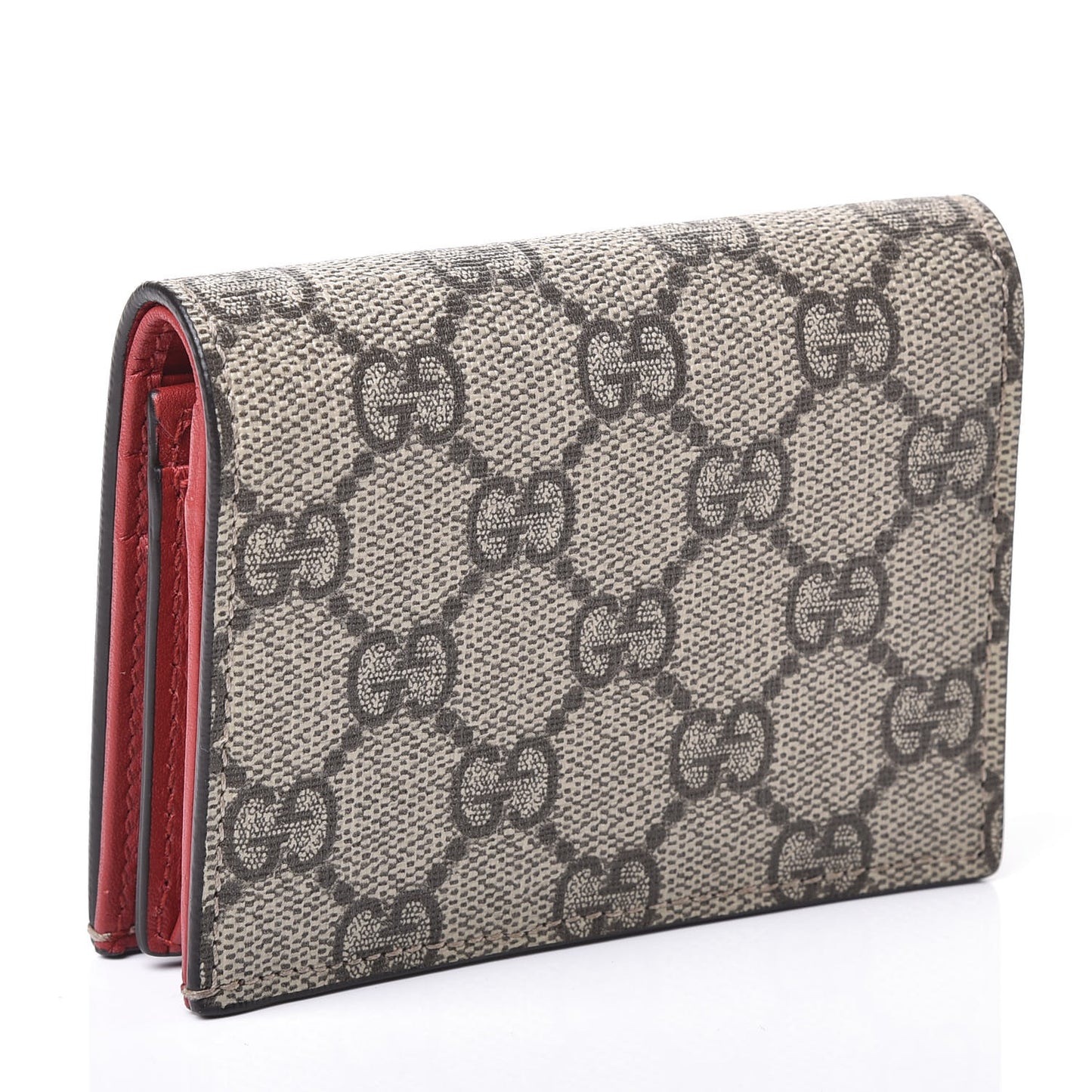 GG Supreme Monogram Bosco Patch Card Case Wallet Beige Malva Hibiscus Red
