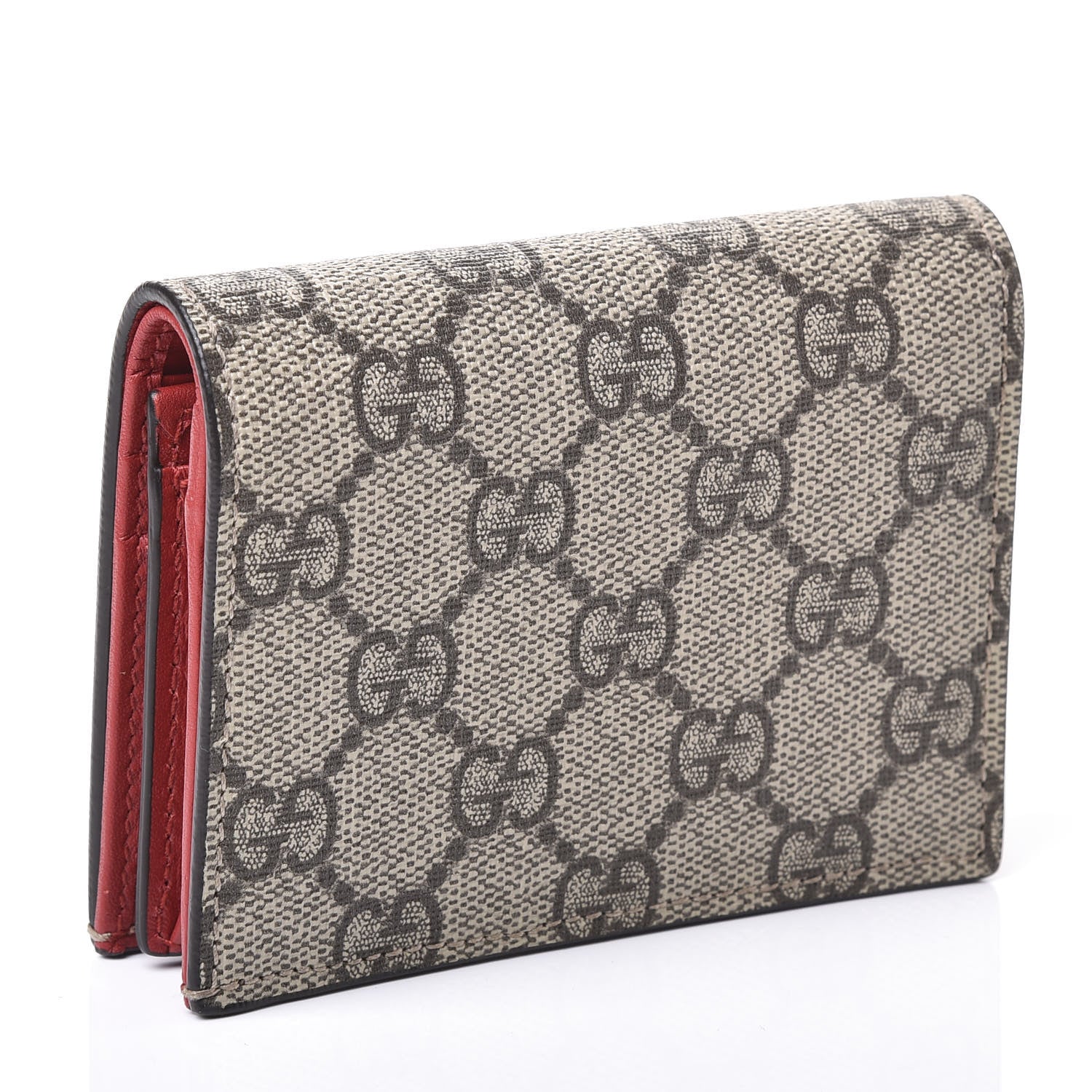 Gucci GG Supreme Monogram Bosco Patch Card Case Wallet Beige Malva Hibiscus Red 2 of 9