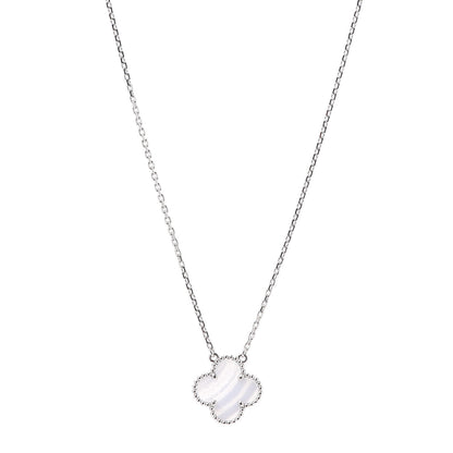 Van Cleef & Arpels 18K White Gold Chalcedony Vintage Alhambra Pendant Necklace 1 of 7