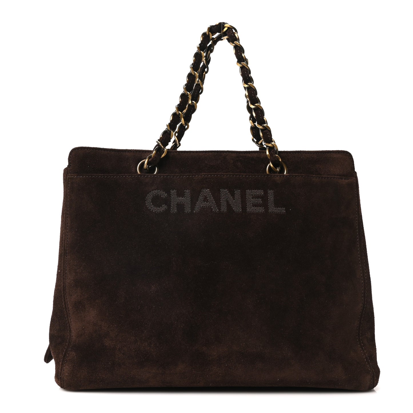 Suede Shopping Chain Tote Brown