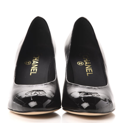 Chanel Crumpled Calfskin Patent Cap Toe CC Pumps 36.5 Black 3 of 8