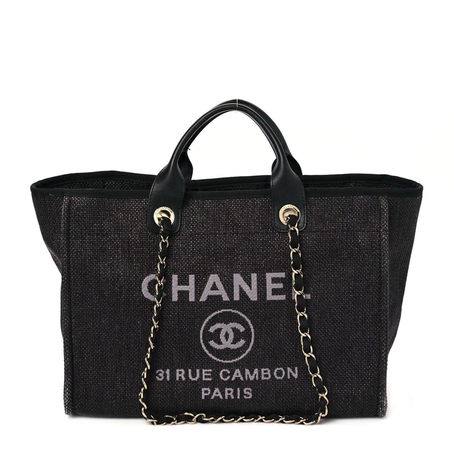 Woven Straw Raffia Medium Deauville Tote Black