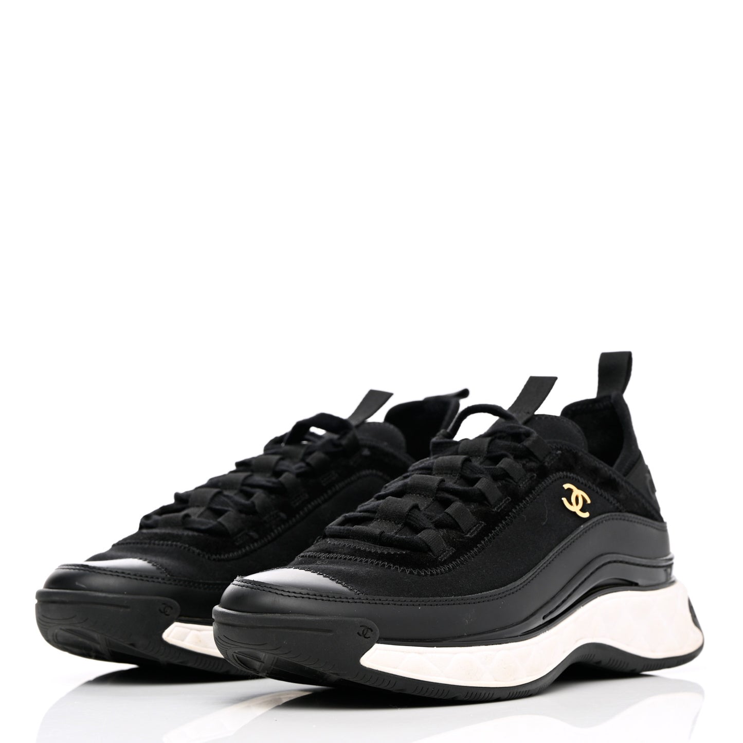 Velvet Calfskin Mixed Fibers CC Sneakers 41 Black