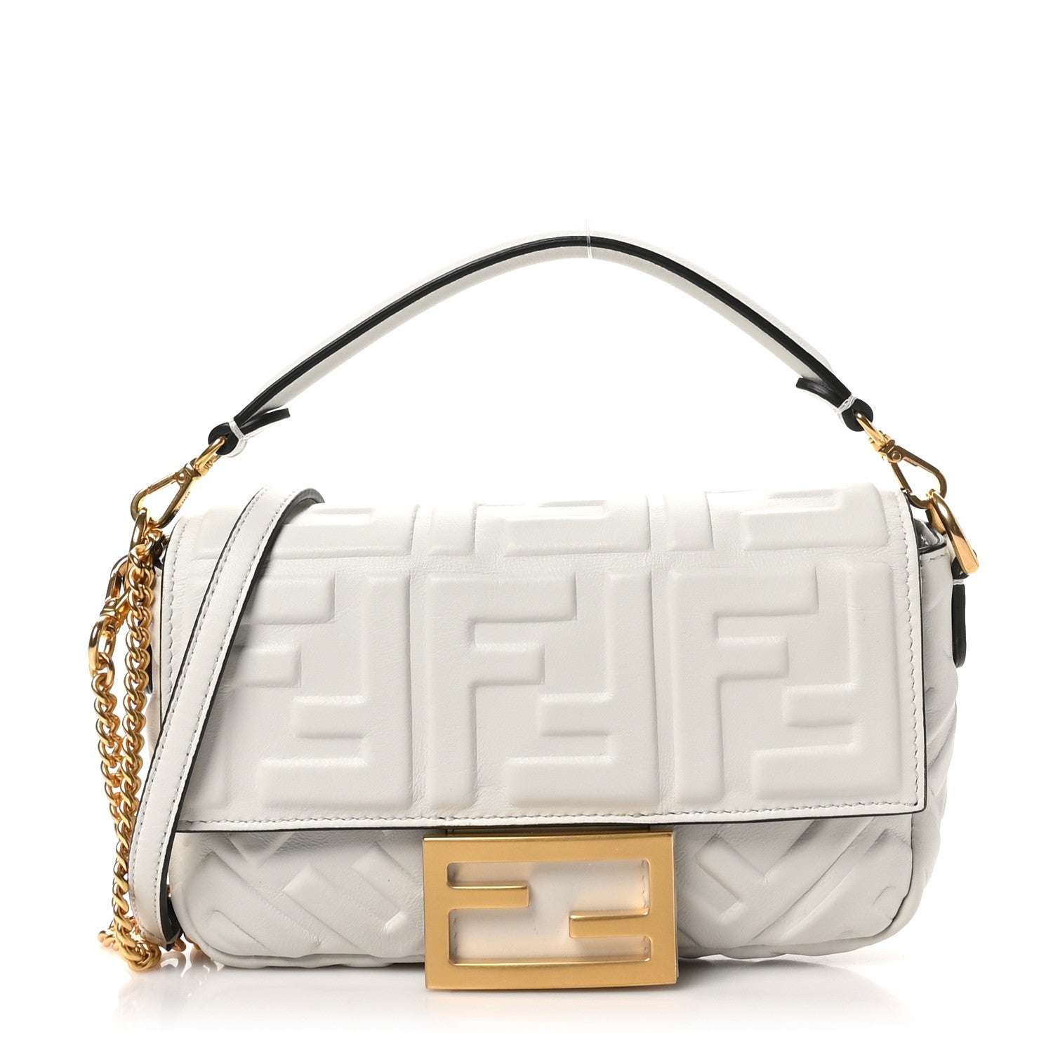 Fendi Nappa FF 1974 Embossed Mini Baguette White 1 of 10