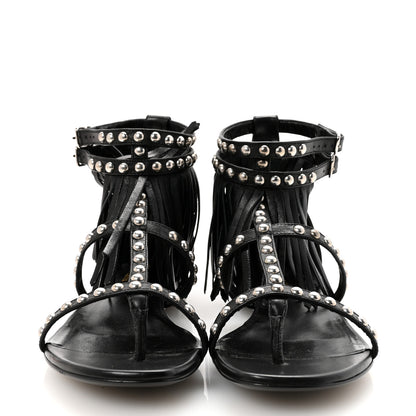 Saint Laurent Calfskin Studded Fringe Cyuko Sandals 36.5 Black 3 of 10