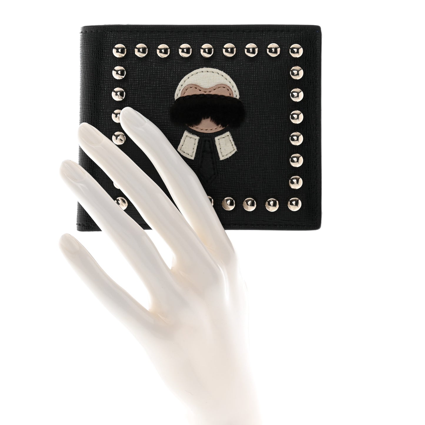 Vitello Elite Flamingo Mink Karlito Studded Bi-Fold Wallet Black White Plaster